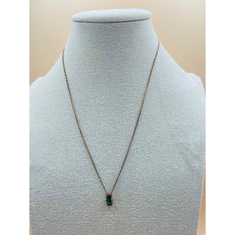 Gold Tone Emerald Green Baguette Crystal Pendant Necklace Adjustable